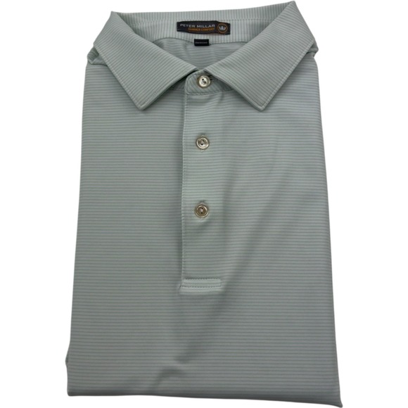 Peter Millar Summer Comfort White w/ Green Stripe Short Sleeve Active Polo Large - Picture 1 of 7